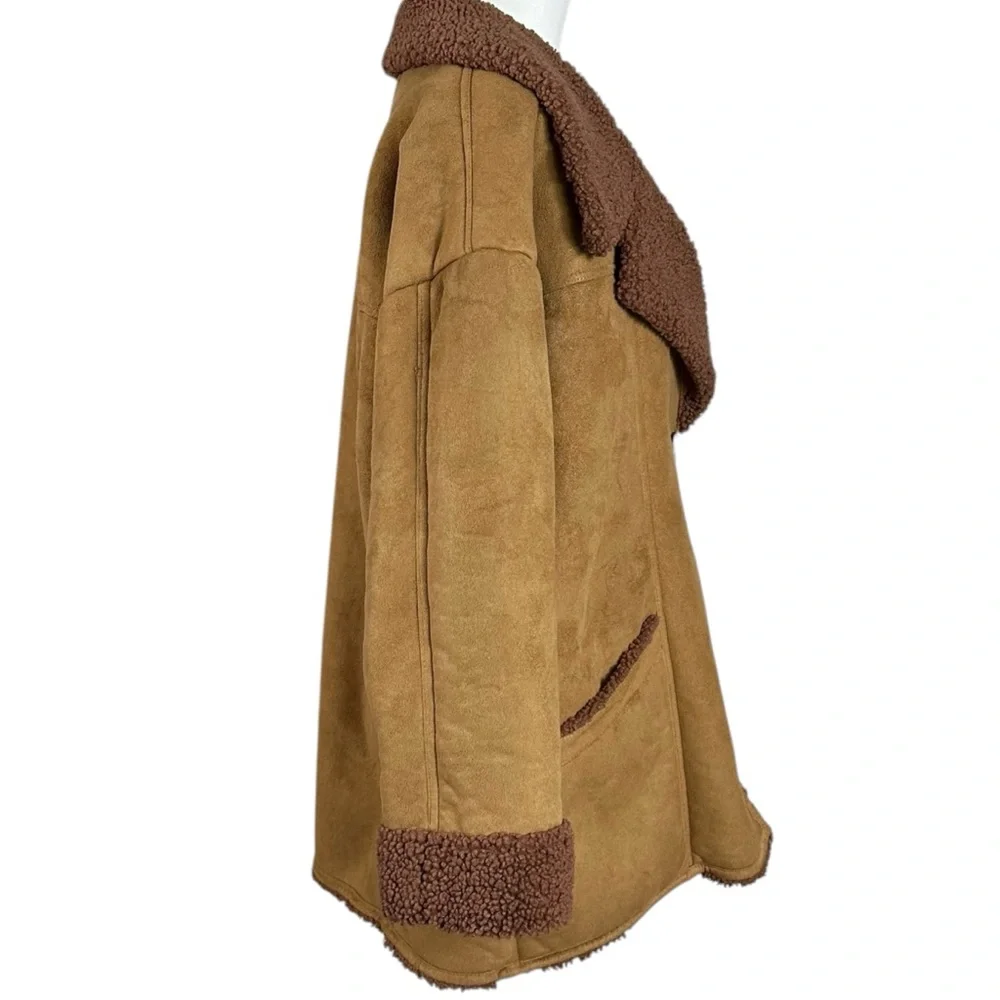 Free People Western Bohemian Retro 70s Winter Faux Sherpa Suede Diogo Coat Small - Picture 8 of 14